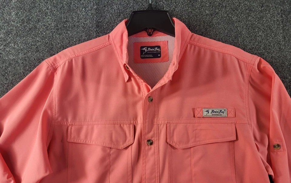 Bimini Bay Blood Gaurd Fishing Shirt Men M Coral Long Sleeve Vented Roll Up Tabs - Image 2 of 4
