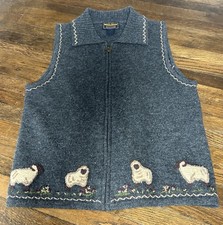 Women  s Woolrich Grey 100 Lambs Wool Knitted Little Sheep And Full Zip Size S