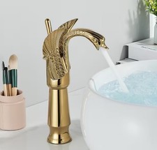 Gold Swan Bathroom Sink Taps Tall Waterfall Vessel Basin Mixer Tap Single Lever