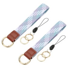 Keychain Wristlet, 2 Pcs Cute Keychain Woven Wrist Lanyard, Pink/Blue/White