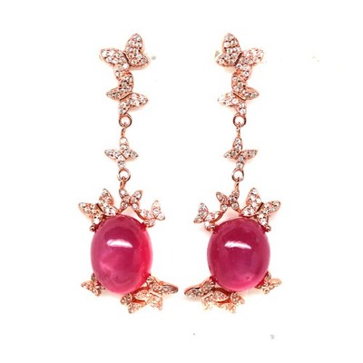 925 Sterling Silver 9 x 11 mm. Pink Ruby White Zircon Earrings