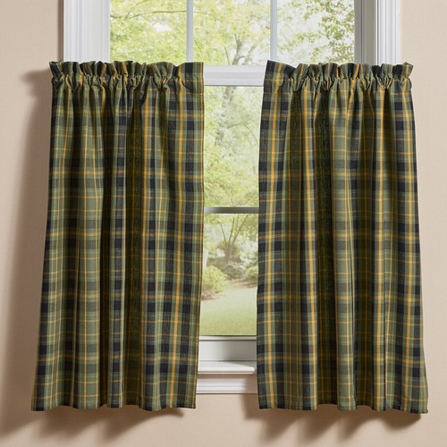 1 pair Willow Lane Green Black Plaid Country Home Unlined Cafe Tiers 72" x 36" - 第 1/2 張圖片