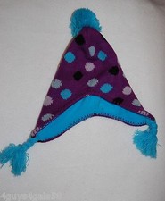 Girls Winter Hat PURPLE POLKA DOT Aqua BLACK Lavender KNIT Tassles WARM Cute
