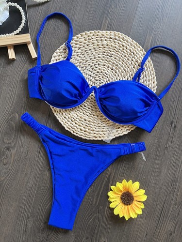Sexy Gathering Bikini Set New Swimsuit Women's Strap Steel Holder Solid Color - 第 5/11 張圖片