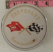 set of 4 round Chevrolet Corvette Belair metal cork drink coasters in metal box