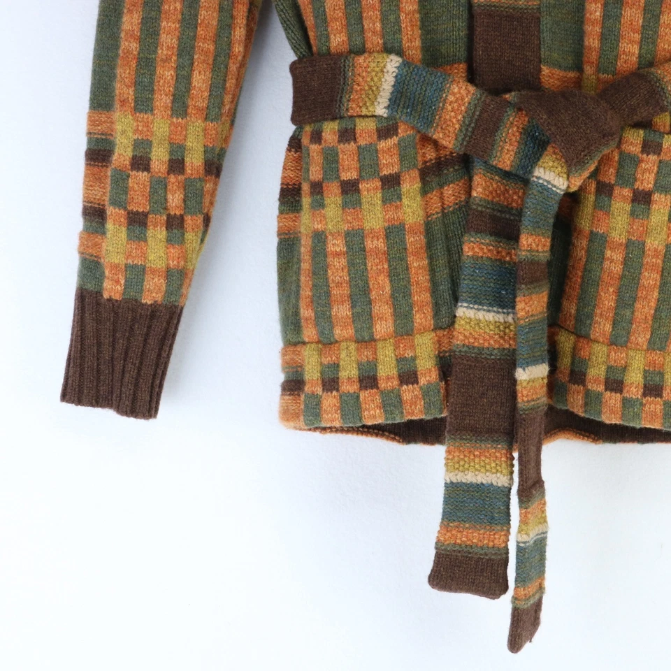 DOUBLE RL RRL RANCH SHAWL CARDIGAN GREEN BROWN 100% WOOL THICK BELTED SWEATER S - Image 3 of 4