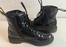 Dr Martens Boots Kids Size 2 Black Glitter 1460 Docs Girl Shoes Side Zip