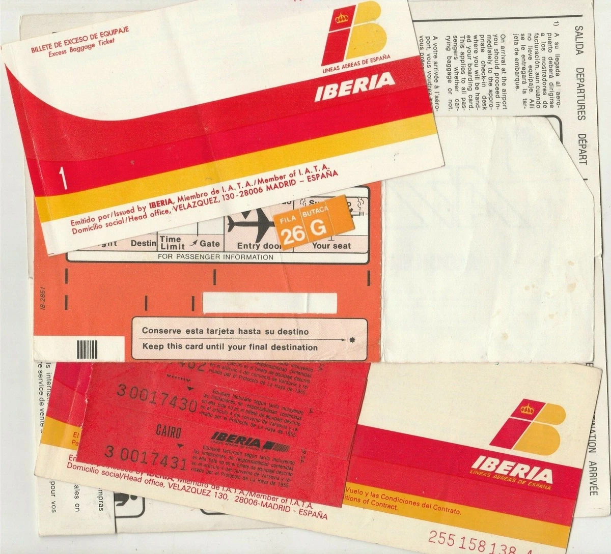 SPAIN old 2 Passenger Ticket with Wallet Boarding Bass IBERIA