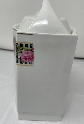Tarro de especias de té de porcelana alemana de colección bote de almacenamiento adornos dorados rosas 8" raro - Imagen 4 de 10