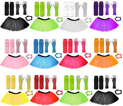 KINDER TUTU ROCK SCHICKES KLEID UV PARTY KOSTÜME KINDER BEINWÄRMER HANDSCHUHE SET