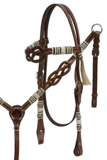 Western Saddle Horse Leather Tack Set Bridle Headstall + Breast Collar Medium