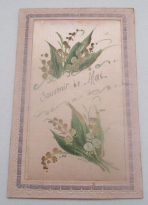 CPA FANTASIE STOFF BEMALT SOUVENIR DE MAI MAIGLÖCKCHEN