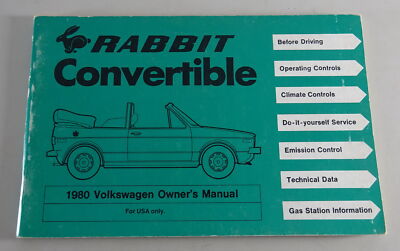 Owner´s Manual VW Rabbit Convertible / VW Golf 1/I Cabrio US-Modell from 1980