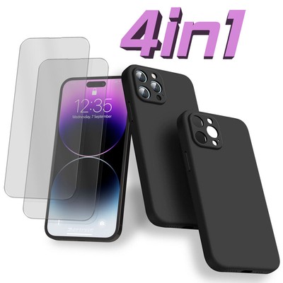 Hülle für iPhone 15 14 13 12 Pro Max Kameraschutz Case Schwarz / 2x Panzerfolie