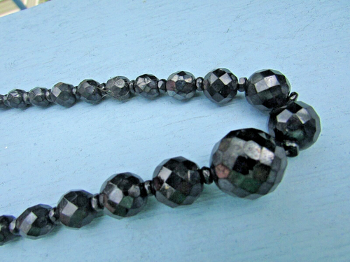 CLASSY BEAUTIFUL BLACK GLASS JET CZECH ANTIQUE 1920'S BEAD NECKLACE 15" - Picture 5 of 10