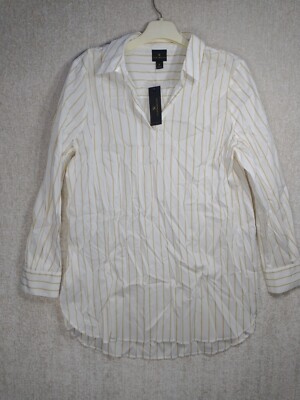 NWT Worthington Women's Sz L PULLOVER Brown and White STRIPED BLOUSE $44