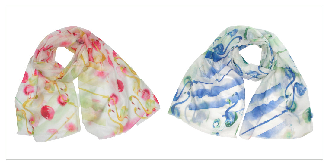 Black Ginger Sines Abstract Flamingo Detail Design Scarf 180x50cm Pink Blue x2
