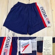 SPEEDO - Red White Blue USA American Flag Lined Swim Trunks, Mens LARGE