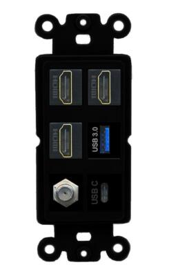 RiteAV 3 HD USB3 USBC Coax Wall Plate - Rocker [Black/Black]