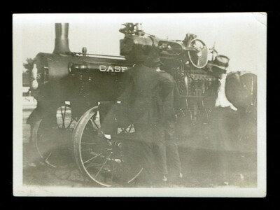 Case Steam Powered Tractor Vintage 3.5x2.5 B&W Photograph