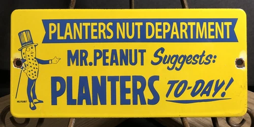 Vintage Planters Department Peanuts Mr Peanut 9.5” Porcelain Sign