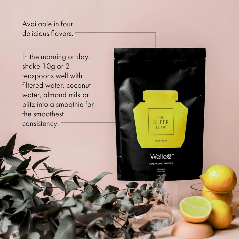 WelleCo The Super Elixir - Daily Greens Powder,Vegan Hair & Lemon & Ginger, 300g - Image 4 of 4
