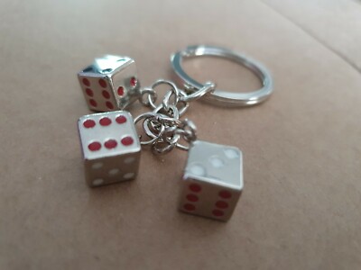 Schlüsselanhänger silber Chrom Spielerwürfel massiv Metall Geschenkidee UK-Verkäufer kostenloser Versand