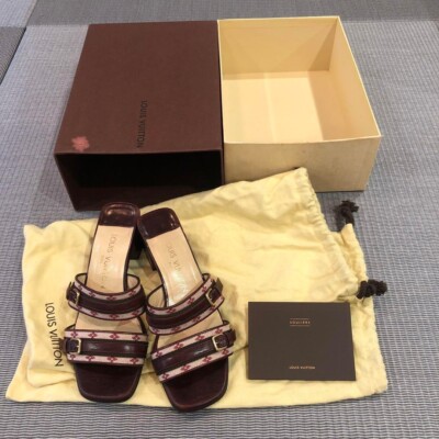 LOUIS VUITTON Monogram Logo Heel Sandals Mules Pumps Shoes Women