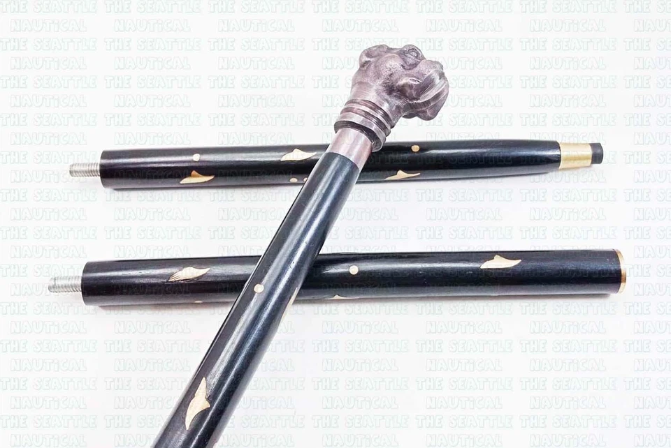 Bastão de caminhada acabamento antigo feito à mão alça de cabeça de cachorro bengala de caminhada presente de Natal - Imagem 2 de 4