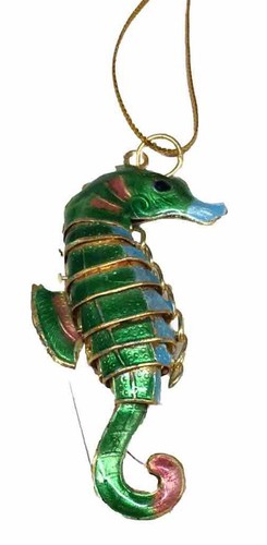 Green Cloisonné Enamel ARTICULATED SEAHORSE 2.5" Ornament - Picture 2 of 6