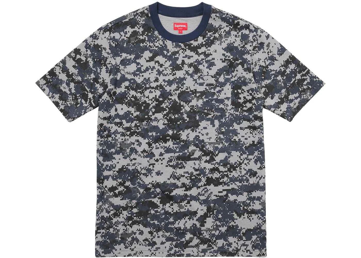 New Supreme S/S Pocket Tee T Shirt Top Digi Camo Navy Fall Winter 2017 Size L