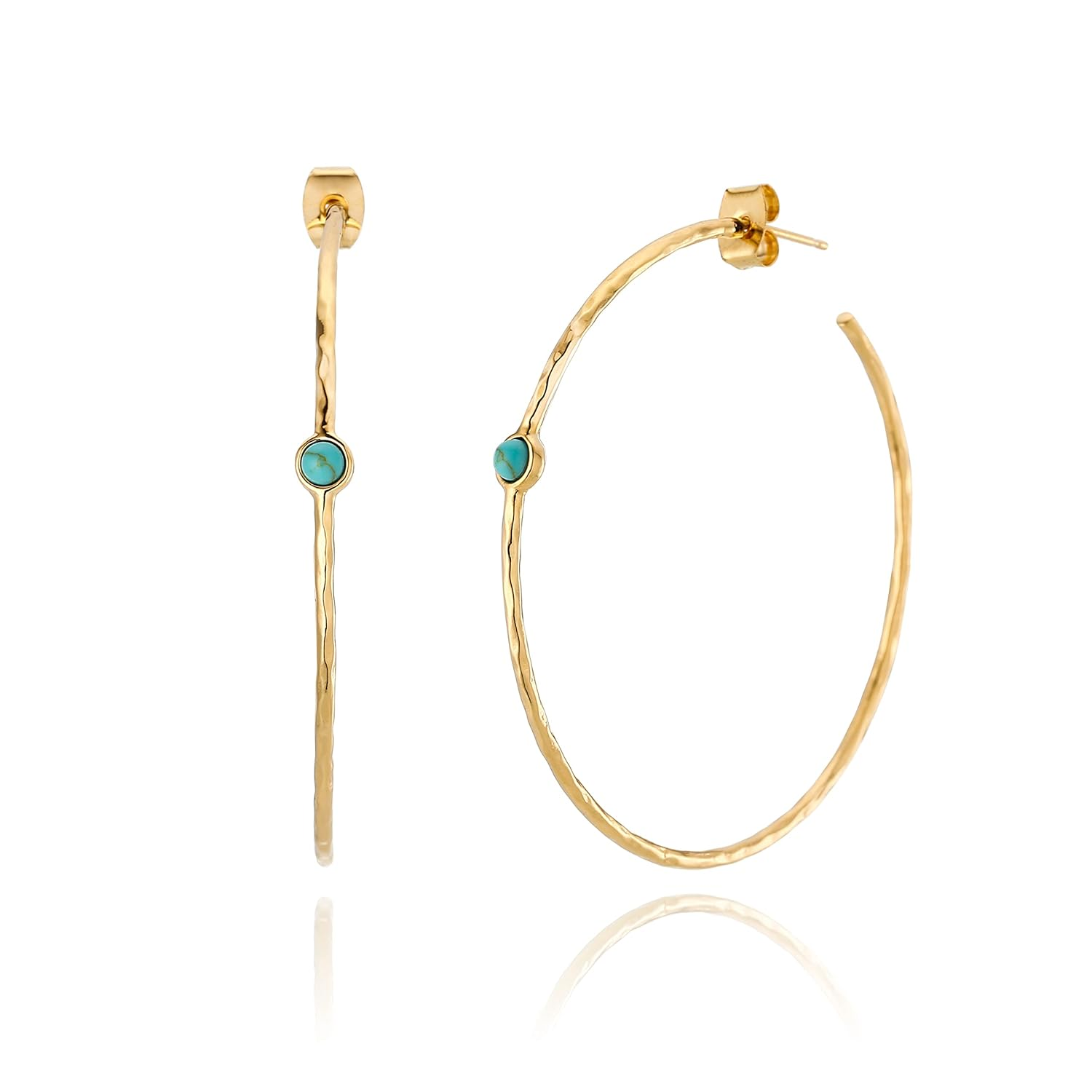 14K Gold Plated Lightweight Dainty Hoop Earrings with Blue Turquoise