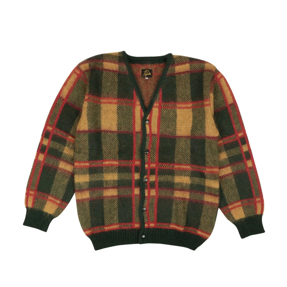 NWT NEEDLES Green Tartan Mohair Cardigan Sweater Size XL $390