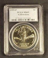 1999 P Yellowstone National Park Commemorative Silver Dollar w// Box /& COA BenL8A