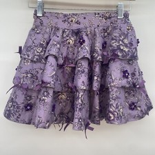 Custom Handmade Girls Skirt Purple Bows Flowers Rhinestones Size 8 Party Tiered