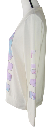 Chaser Size M Ivory Fleece Inside Pink LOVE Graphic Long Sleeve Sweatshirt - Picture 4 of 7