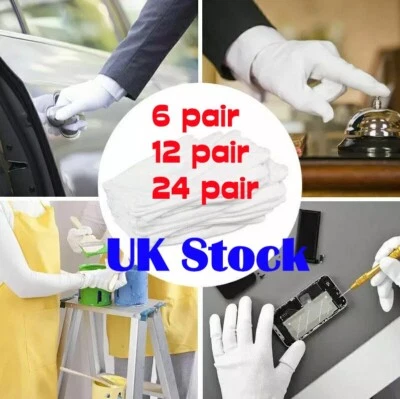 24 Pairs 100% Cotton White Gloves Dermatological Overnight Moisturizing Eczema