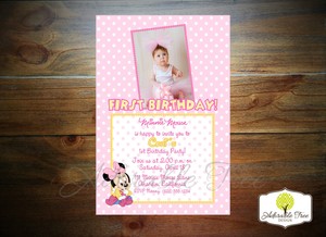 Baby Minnie Mouse Invitations Photo 1st Birthday W Envelopes