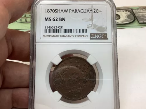 Paraguay 1870SHAW 2 Centesimos NGC Ms62 BN