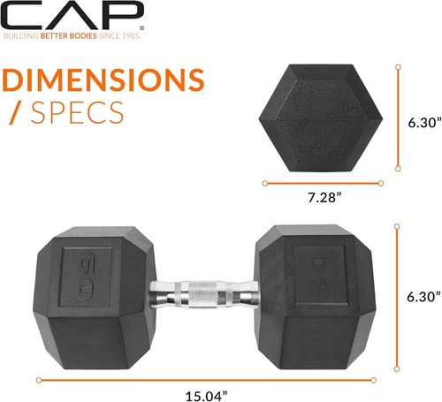 CAP Barbell Coated Hex Dumbbell Weight, Chrome Handle, 60lb - Picture 4 of 6