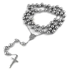 MEN's Stainless Steel 10m 38" Catholic Rosary Bead Necklace Crucifix Cross Chain