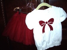 T13 Girls Sz 4T 5T Gymboree 2pc Christmas Set Red Tulle Skirt White Sweater Bow