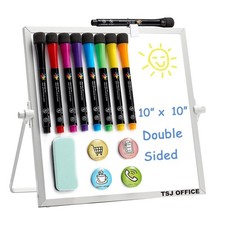 Small Magnetic Dry-Erase White Board   10 x 10 Inches Mini Easel Whiteboard 3...