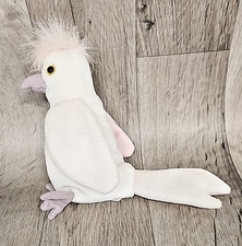 Ty Beanie Baby KUKU the Cockatoo Tropical Bird White Pink Amber Eyes 1998
