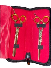 Jaz Hair Scissors Set Cutting Shears Thinning Shear Gold Titanium Coating New