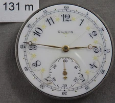 Antique Elgin 12 Size Hunter Movement Only, Fancy Glass Enamel Dial!