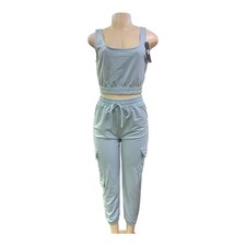 Women  s 2-Piece Lounge Set   Crop Tank Top  Jogger Pants   Light Blue