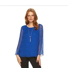 Women’s AB Studio 3/4 Sleeve Popover Blouse Size L Sapphire Blue  NWT