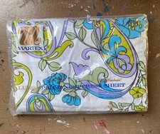 Martex Floral Paisley Vintage 60s 1960s 1 Double Flat Bed Sheet Flower Hippy