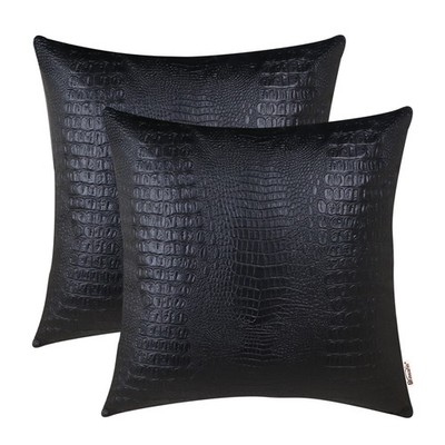 BRAWARM Crocodile FauxLeather Decorative Pillow Covers 2 Pack for Couch Bed Sofa